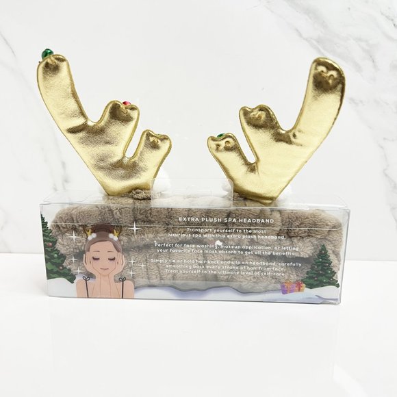 NEW Spa Bunny Extra Plush Spa Reindeer Headband Jingle - Gold - Picture 2 of 4